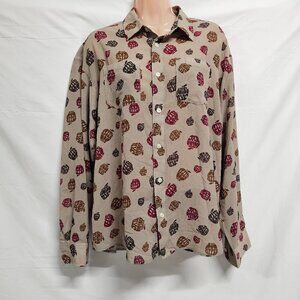 X-Girl Big Apple Women Top Blouse Shirt Size M Beige Chiffon Button Up Long Slee